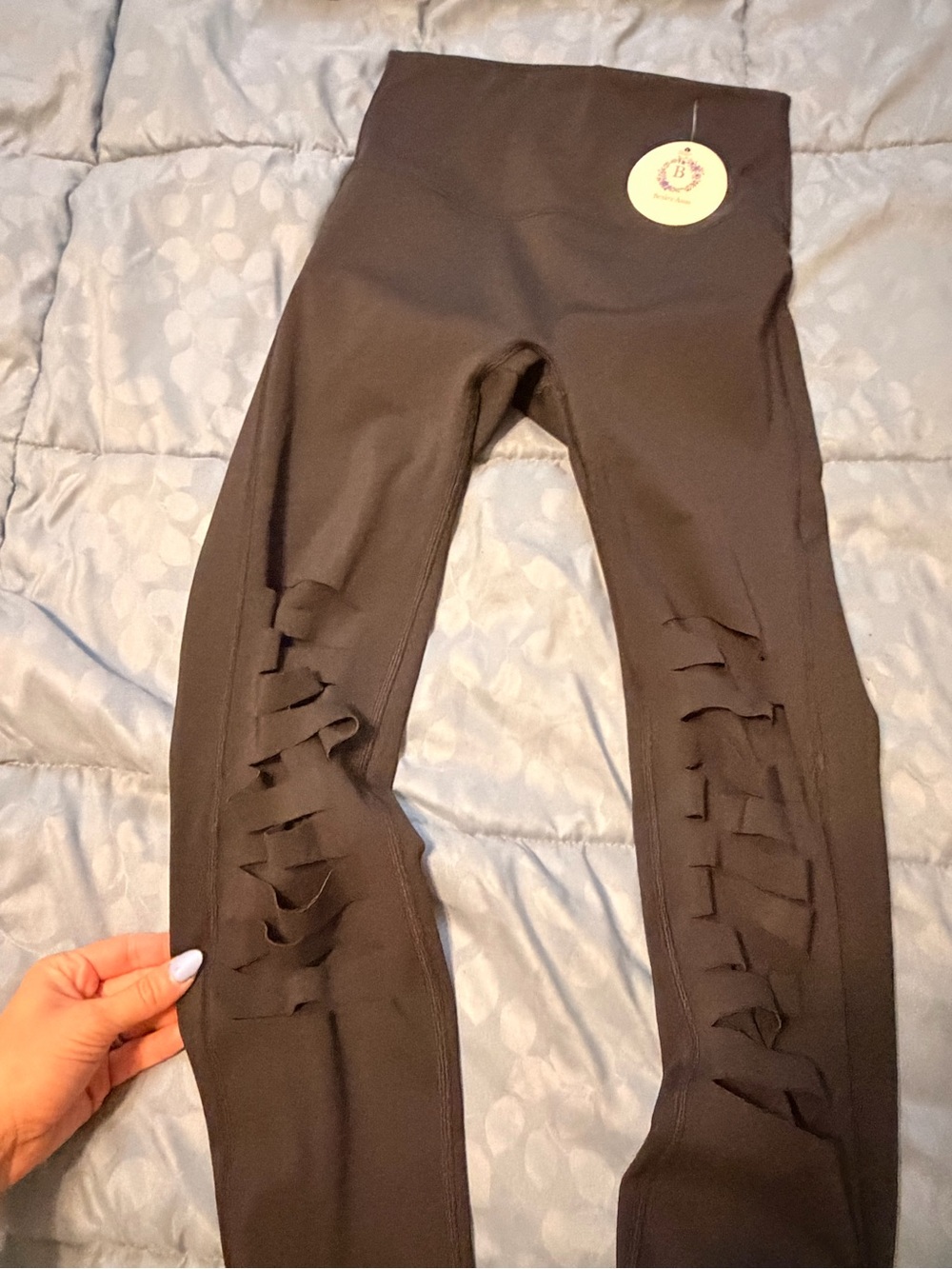 Black Leggings with Lattice Side Cutouts